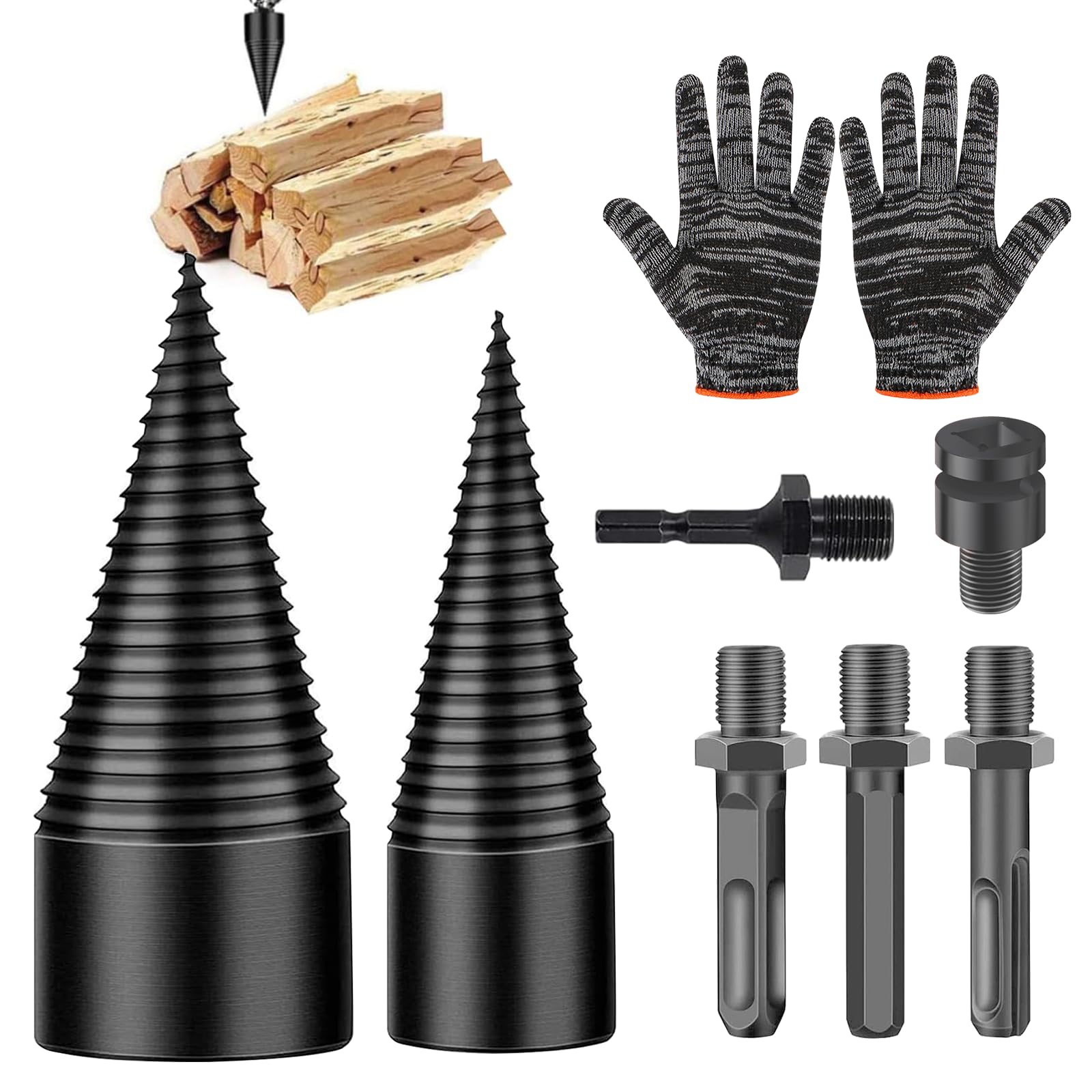 Holzspalter Schraube Kegel, 32+42mm Spaltholzkegel Bohrer Brennholzspalter mit 5 Bohrgriffe Hause Bohrmaschine Präzises & schnelles Spalter für Holz Kegelspalter