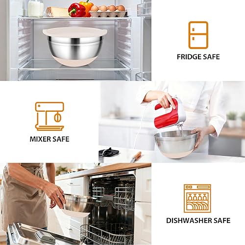 Miniatura 22 de CHAREADA Tazones de mezcla con tapas herméticas, juego de 18 cuencos de acero inoxidable para mezclar anidación, parte inferior de silicona