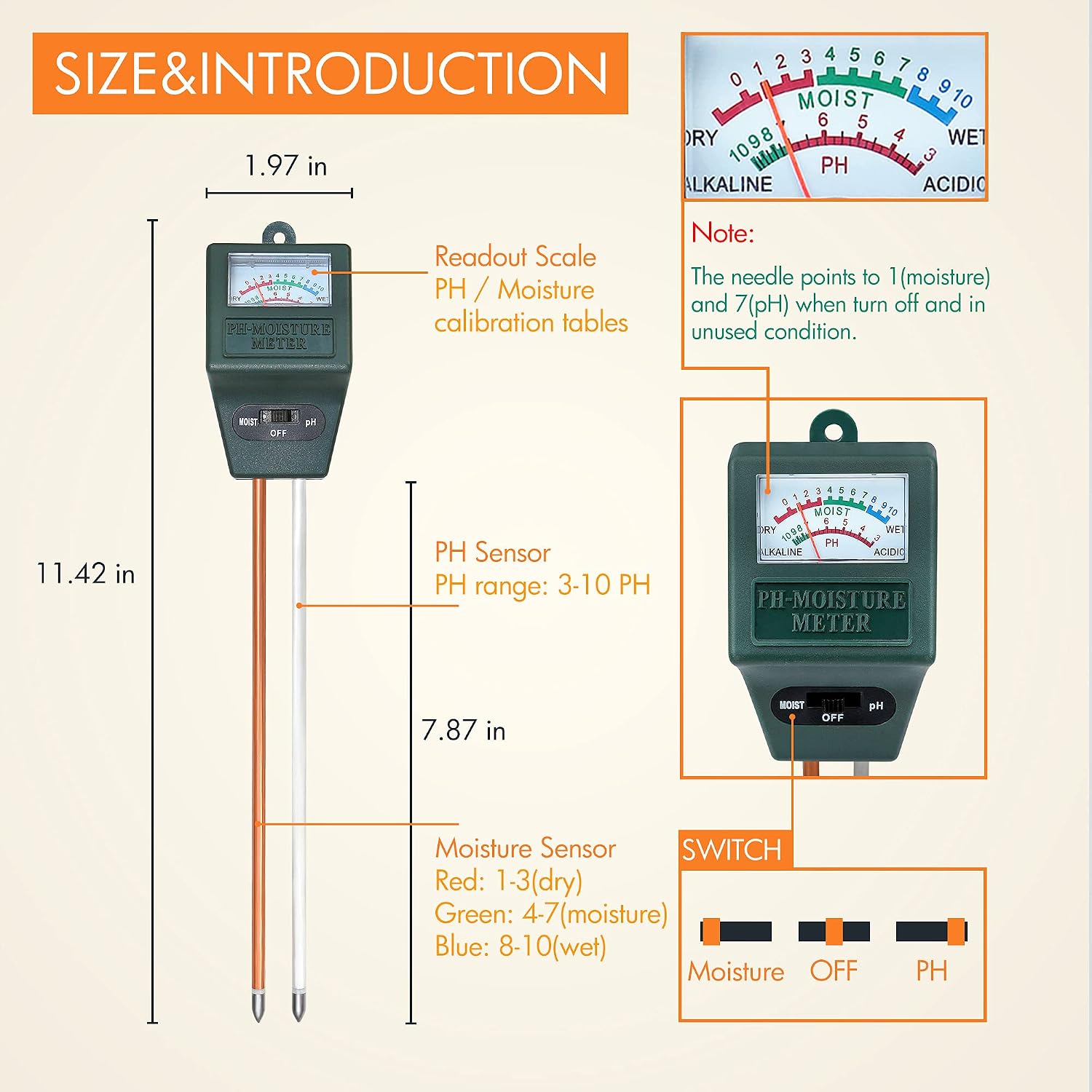 Gardzen 2-in-1 Digital Soil Tester, Moisture/pH Meter Test, Water Meter for Plant Care, Great for Garden, Lawn, Shrub, Outdoor & Indoor Use(No Battery Needed)