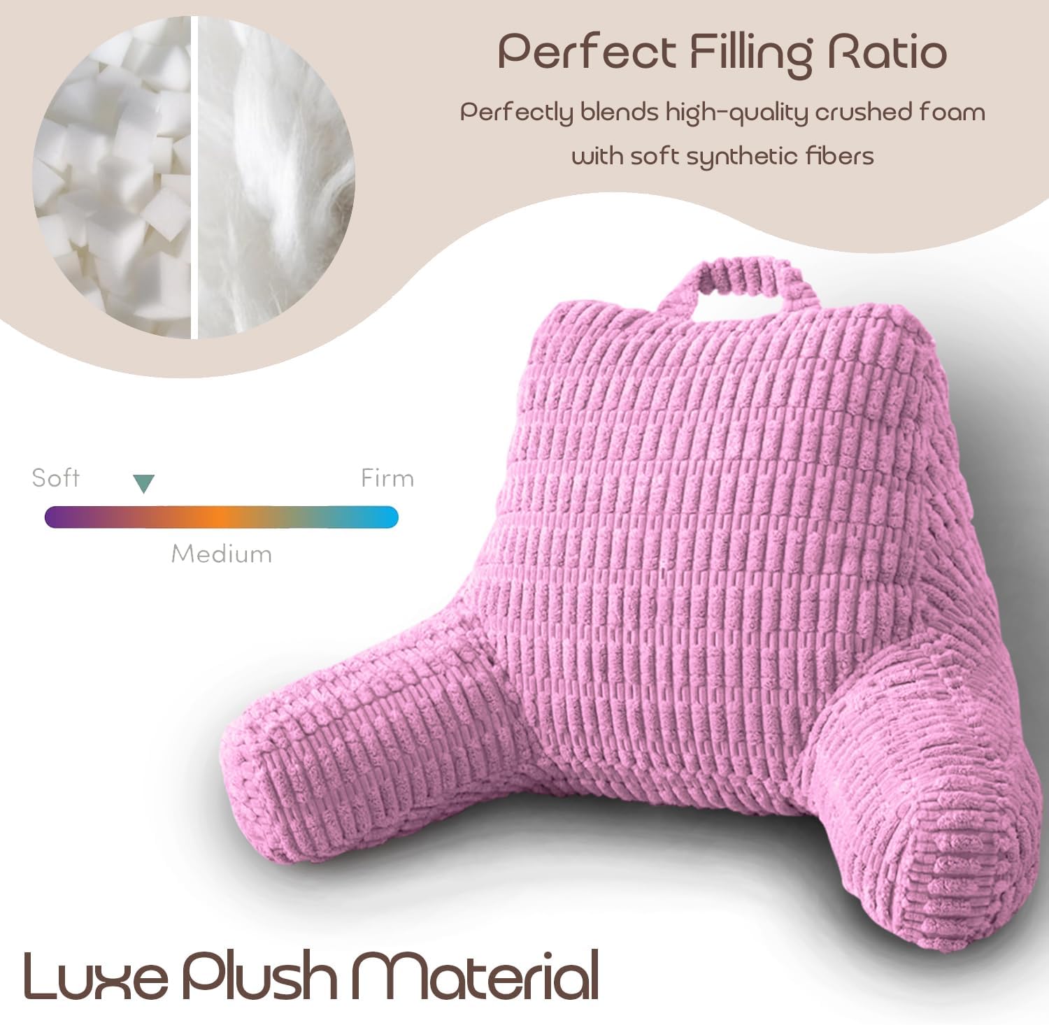 Reading Pillows for Sitting in Bed Adult, Back Rest Pillow for Sitting Up in Bed and Couch, Back Support Chair Pillow Support for Adult Backrest Pillows for Reading (Pale Pink 21 Inch)