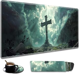Durable Desk Mat and Coaster Stylish Set, Large Gaming Office Mouse Pad 31.5 "x 11.8", Extended Non-Slip Rubber Keyboard Pad, Laptop & Home, Cross