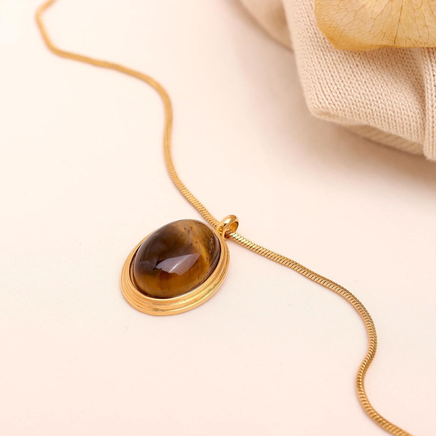 Sonateomber Gold Stone Pendant Necklace for Women, Chunky Statement Dainty Heart Oval Natural Gemstone Dangle Necklaces Wedding Prom Accessories Fashion Jewelry Gift - Image 5