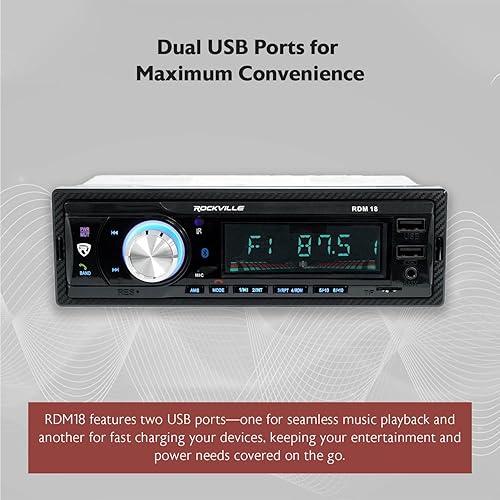 Miniatura 8 de Rockville RDM18 V2 - Receptor de automóvil de medios digitales en el salpicadero, 50 W, 4 canales, Bluetooth, AMFM, MP3, USBSD, color seleccionable,