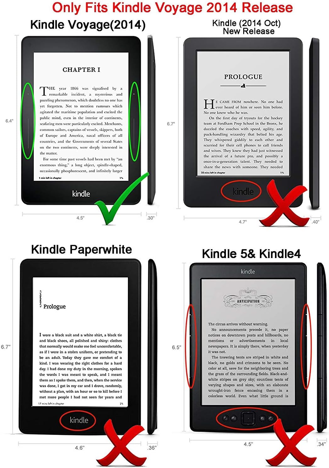 ACdream Case Fits Kindle Voyage 2014 Release, Folio Smart Cover Leather Case with Auto Wake Sleep Feature for Amazon Kindle Voyage, Hot Pink