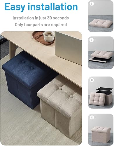 Miniatura 6 de AmasSmile Taburete plegable otomano de almacenamiento de 2 piezas, reposapiés de lino de 17 pulgadas, banco otomano corto, almacenamiento de
