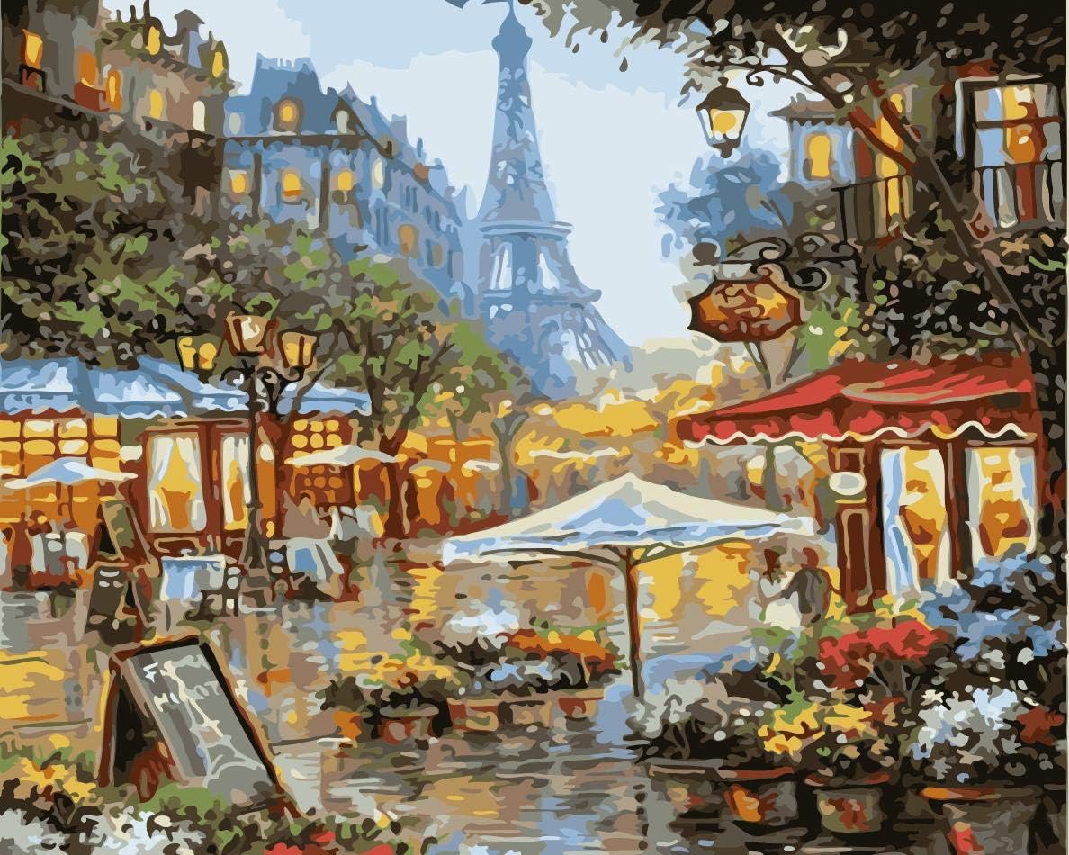 Newsight Paint by Numbers for Adults & Kids & Beginners DIY Acrylic Painting Gift Kits Drawing Paintwork with Paintbrushes(16 * 20 inch Street Under Eiffel Tower)