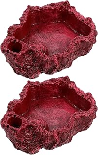 Ipetboom Tigela de Água de Alimentos Répteis: 2Pcs Resina Decoração Artificial de Rock Alimentador de Alimentos para Alimentação de Pratos de Prato de Prato de Prato para Tartaruga