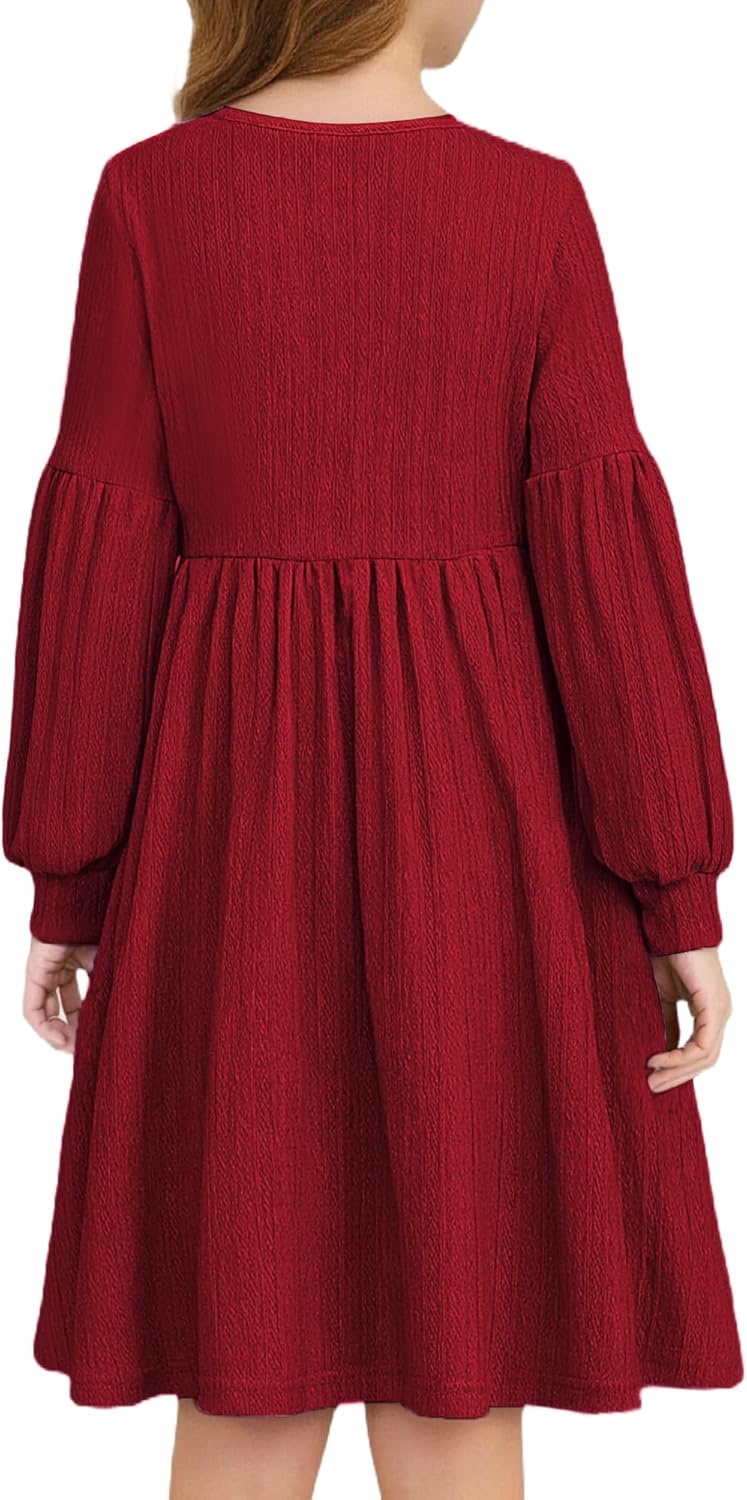 Girls Sweater Fall Dresses Lantern Long Sleeve Casual Knit Winter Dress for Girl Size 7-14 Years - Image 4