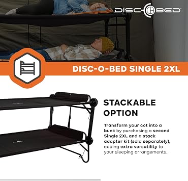 Disc-O-Bed 2XL Outdoor Modular 1 Person Single Camping Cot Portable Bed with 2 Height Options for Adults, Sleep Solution for Tents, Black