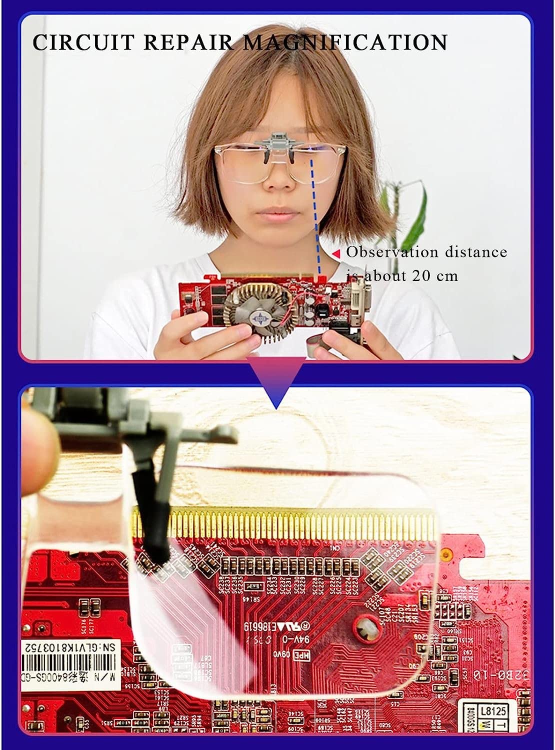 Lupa de Gafas con Clip 2X, Clip Manos Libres, Lupa abatible hacia Arriba, Lupa de joyería, Gafas, para Lectura, electrónica, reparación de Relojes, Costura, Man