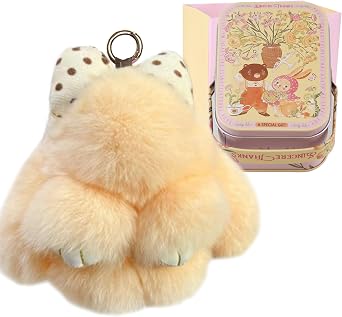 Bunny Keychain with Tin & Bag Cute Soft Plush Rabbit Keychain With Bow for Women Key Accessory Bag Charm