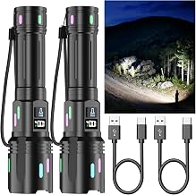 Shadowhawk 2 Stück Wiederaufladbare LED Taschenlampe – 20W Taktische Taschenlampe Extrem Hell, bis zu 800m Weitwurf, Zoom-Fokussierung, LCD-Akkuanzeige, lange Akkulaufzeit – Für Camping, Wandern