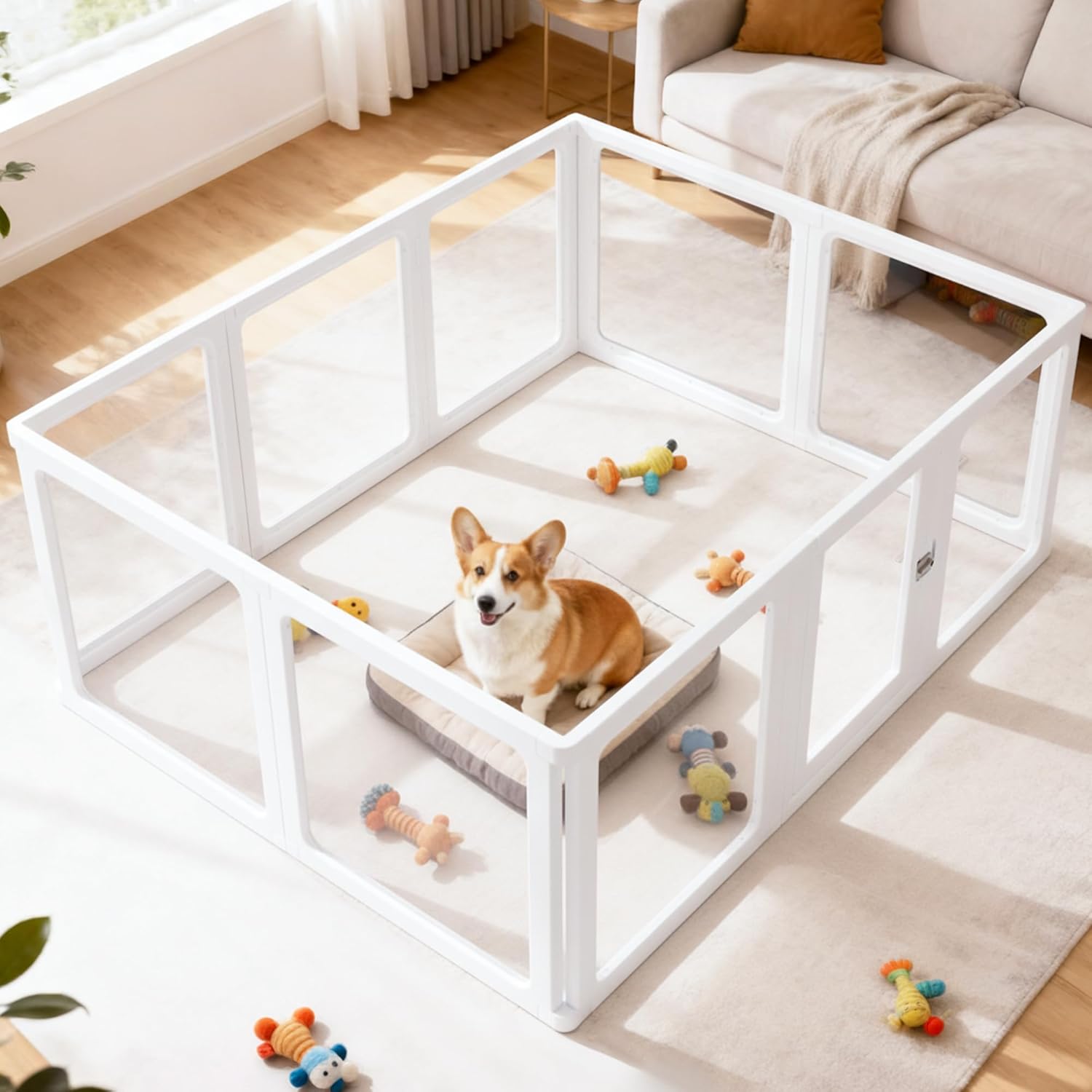Citylife Dog Playpen with Door Clear Pet Playpen for Indoor Outdoor Easy to Install and Remove Puppy Playpen for Dogs, Cats, Bunnies, Pigs, 10 Panels