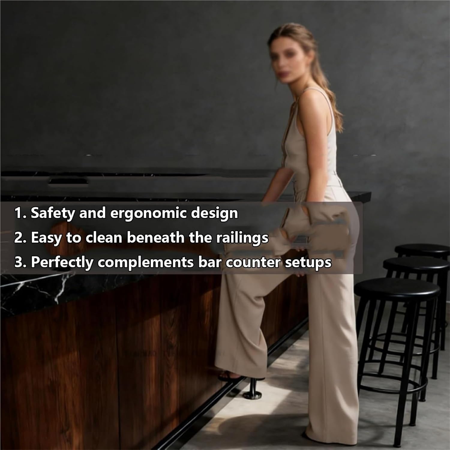 8ft Heavy Duty Stainless Steel Bar Foot Rail, Supports 300+ lbs, Complete with Strong Brackets & Mounting Hardware, Perfect for Hotels, Restaurants & Kitchen Islands