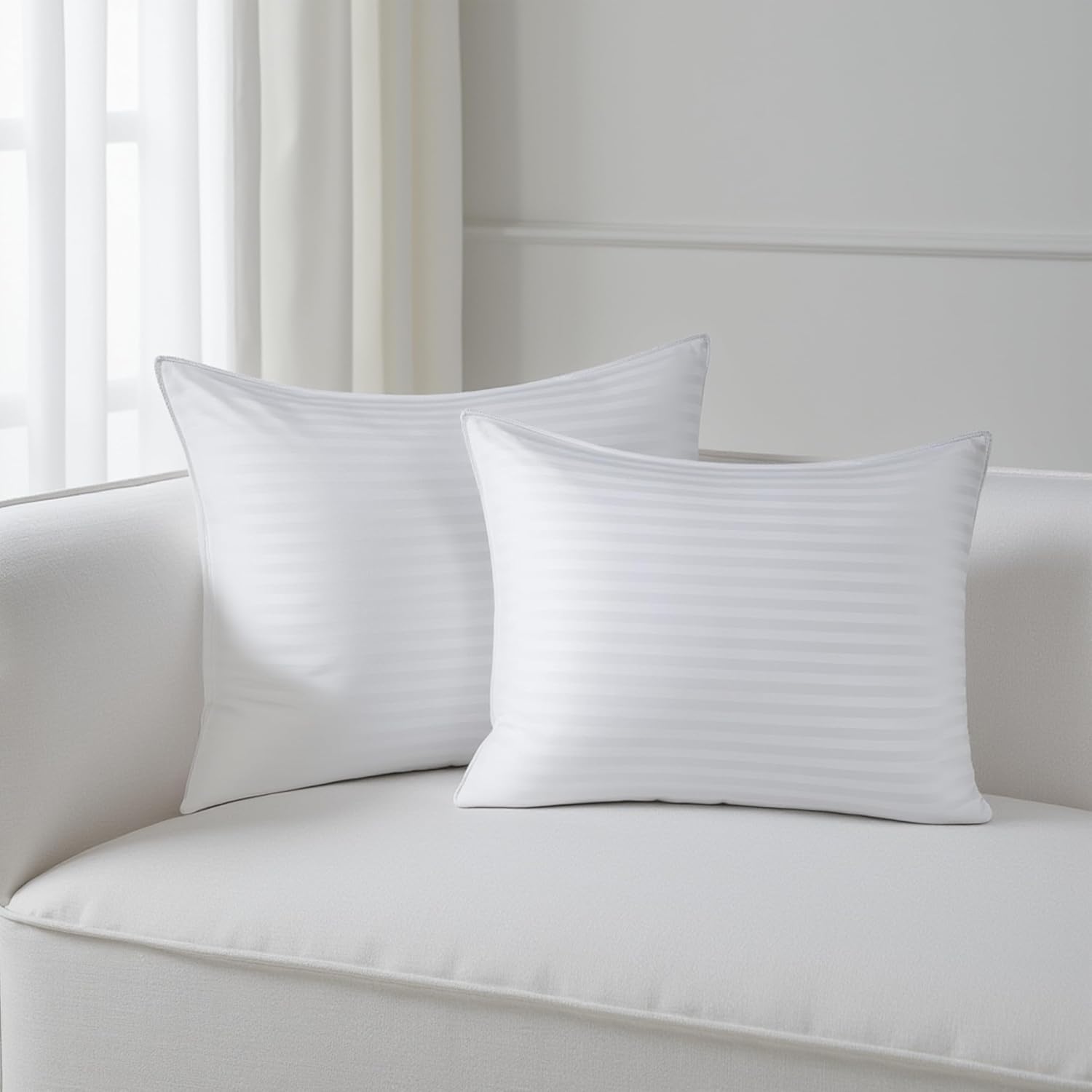 Hearth & Harbor Bed Pillows for Sleeping - Down Alternative Sleep Pillows King Size Set of 2-100% Cotton Pillow with Polyester Fiber Filling - Soft and Fluffy Pillow 20 x 36 Inches