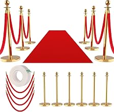 8Pcs Stanchions and Velvet Ropes, Gold Stanchions with Retractable Belts, Crowd Control Barriers with Hollow Base, Red Carpet Ropes and Posts for Event & Party Supplies