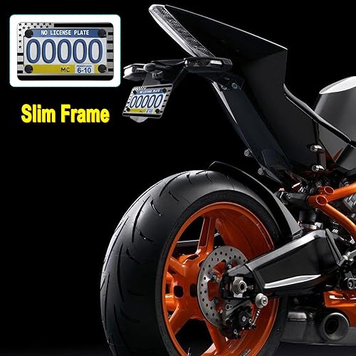 Miniatura 6 de Marco de placa de motocicleta con bandera estadounidense, soporte de acero inoxidable negro con tornillos y tapas de tuercas, 1 paquete para