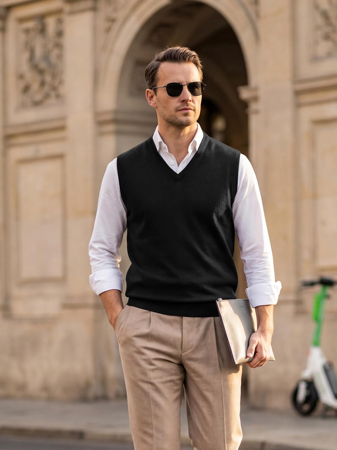 Mens Sweater Vests V Neck Wool-Blend Knit Sleeveless Vests