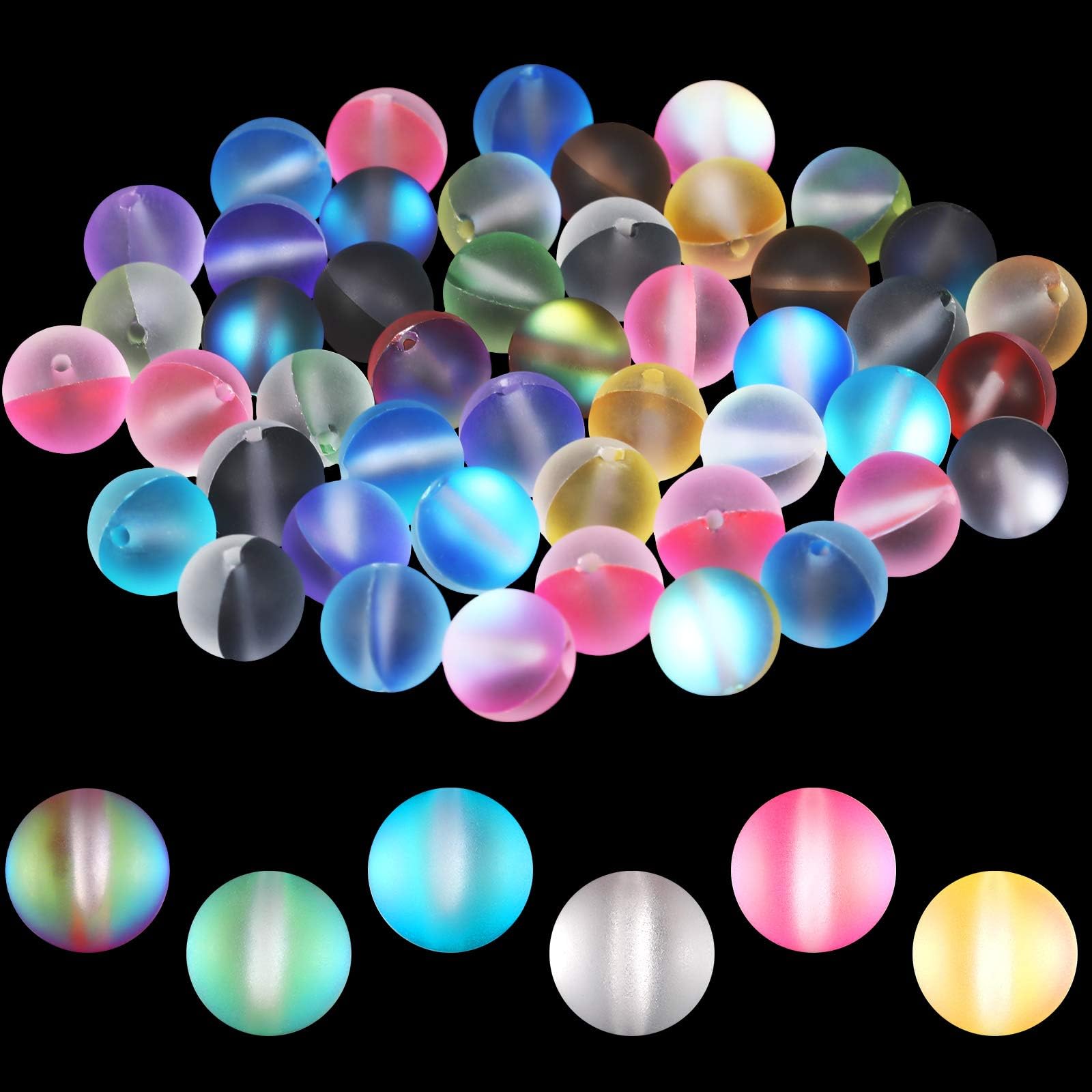 Yaomiao140 Pcs 8 mm Mermaid Glass Beads Bulk Matte Crystal Glass Beads Frosted Moonstone Beads for Jewelry Making Crafts DIY, Multicolor