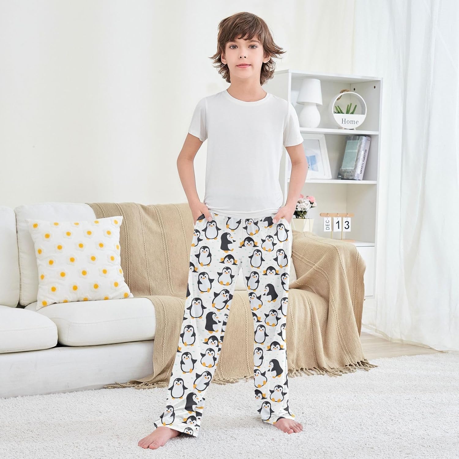 Retro African Tribal Boys Long Pants Soft Trousers Elastic Waist Kids Lounge Bottoms with Pockets S-XL