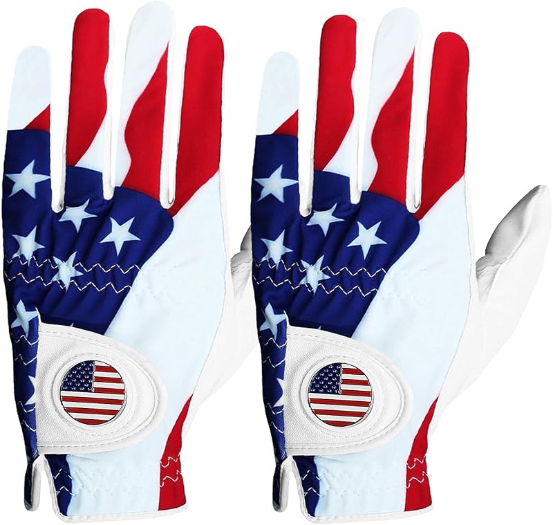 Golf Gloves Men Right Handed Golfer Left Hand with Ball Marker 2 Pack Leather Breathable Comfortable Weathersof Grip Size Small Medium ML Large XL