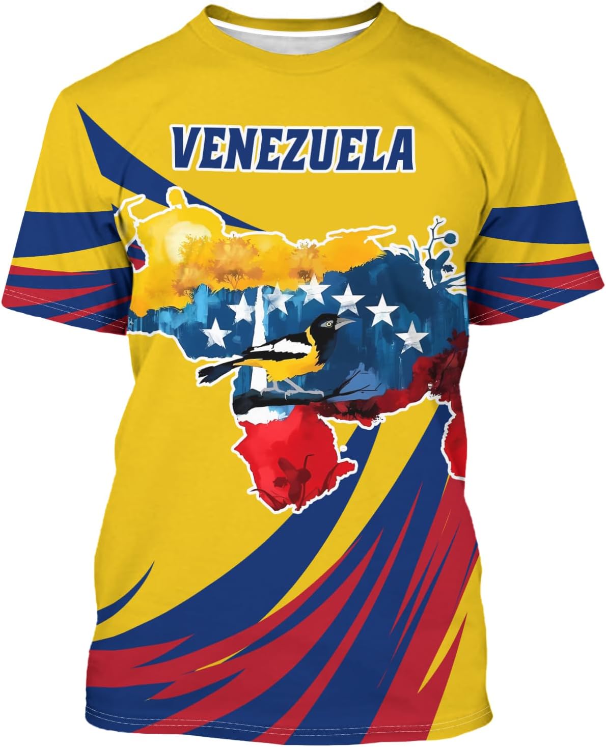 BJU Venezuela Flag T-Shirt Badge Novelty Printed Tee Crewneck Short Sleeve Casual Top Unisex