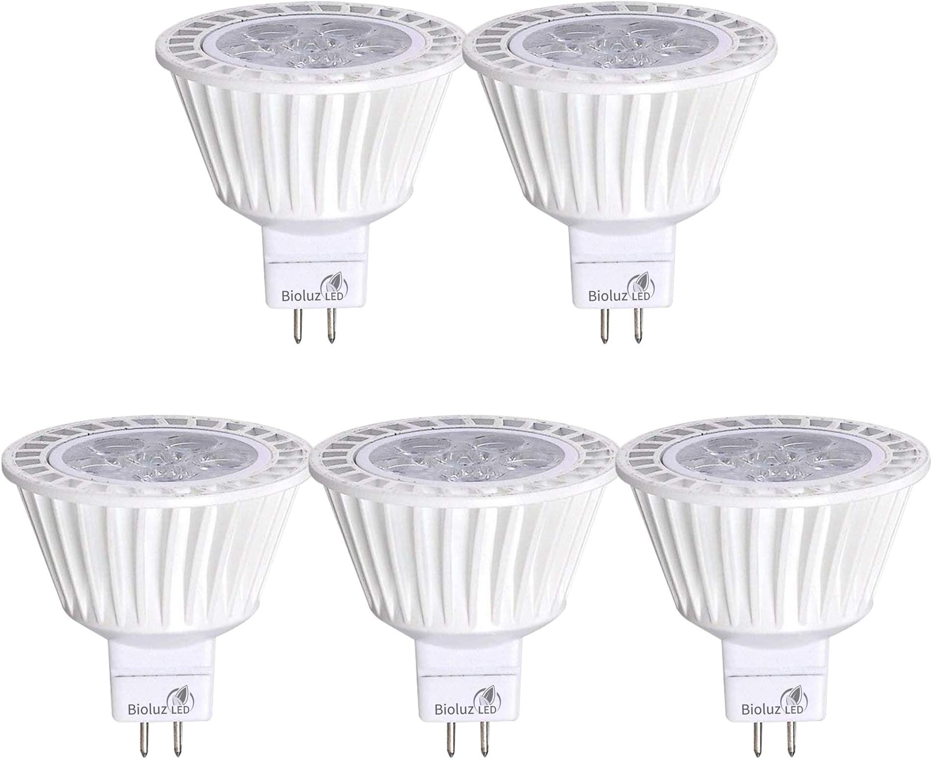 5 Pack Bioluz LED MR16 50W Halogen Equivalent Dimmable 7w 3000K 12v UL Listed