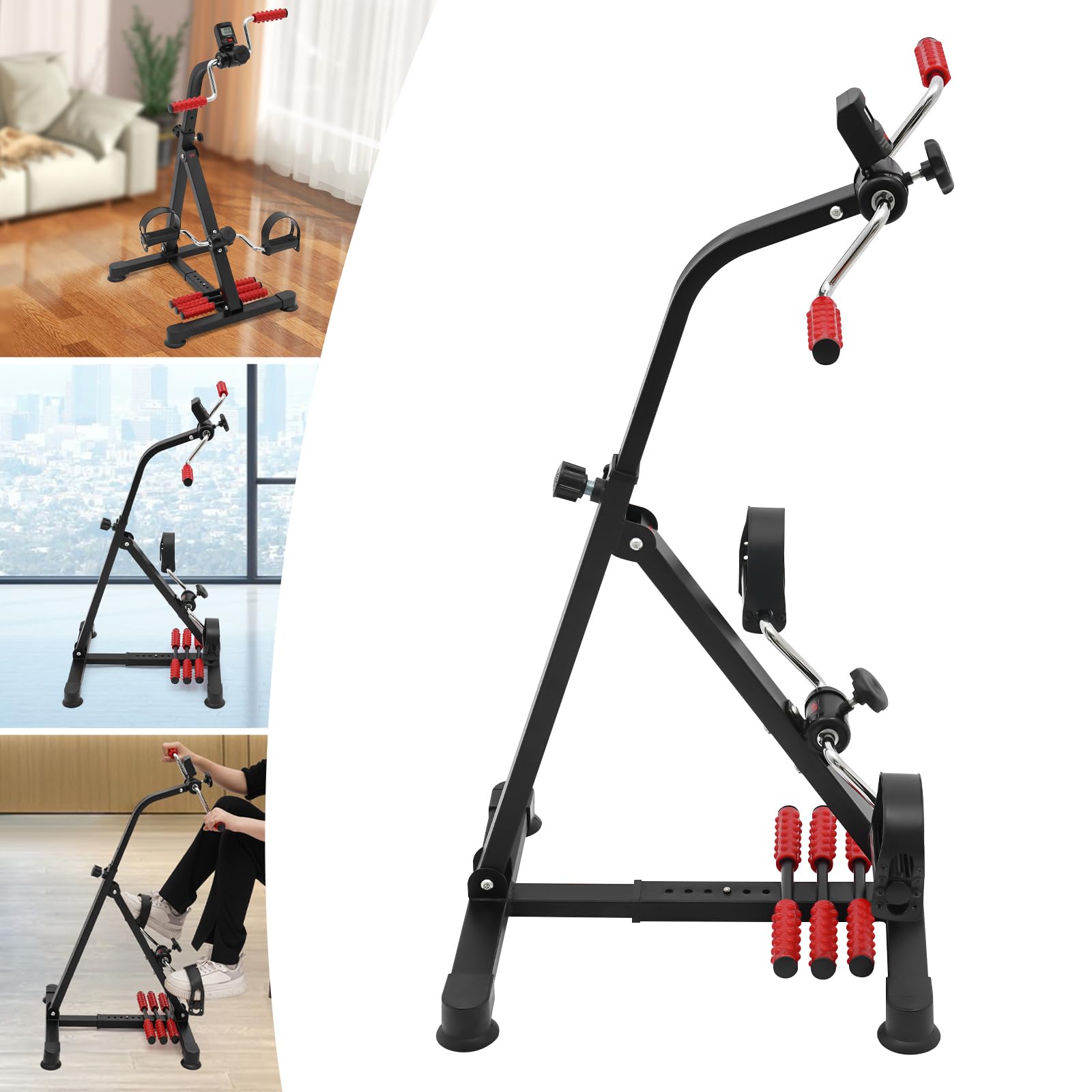 Pedalister, macchine per gambe con display LCD, braccio 2 in 1 e attrezzo per gambe con resistenza regolabile, pedale, per casa, altezza regolabile 79 – 93 cm