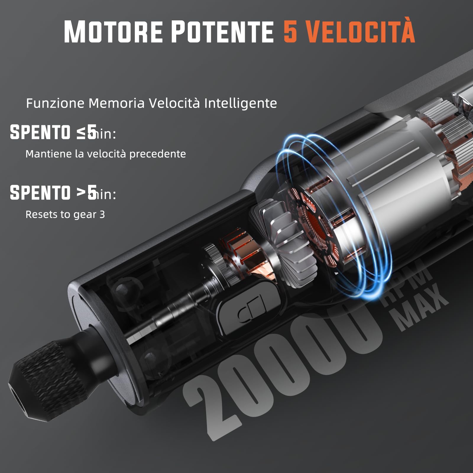 Katerk Kit di Utensile Multifunzione 3.7V Utensile Rotante 20000 giri/min 2500mAh 70 Accessori per Foratura Fresatura Incisione Lucidatura Grigio