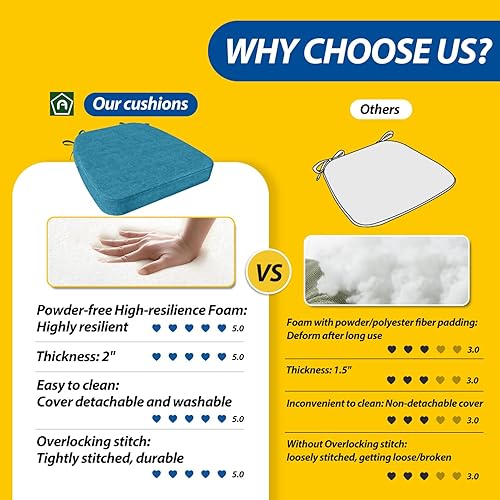 Miniatura 9 de AAAAAcessories Cojines en forma de D, espuma de 2 pulgadas de grosor, con lazos y funda extraíble lavable a máquina, 17 x 16 pulgadas, juego de 4,