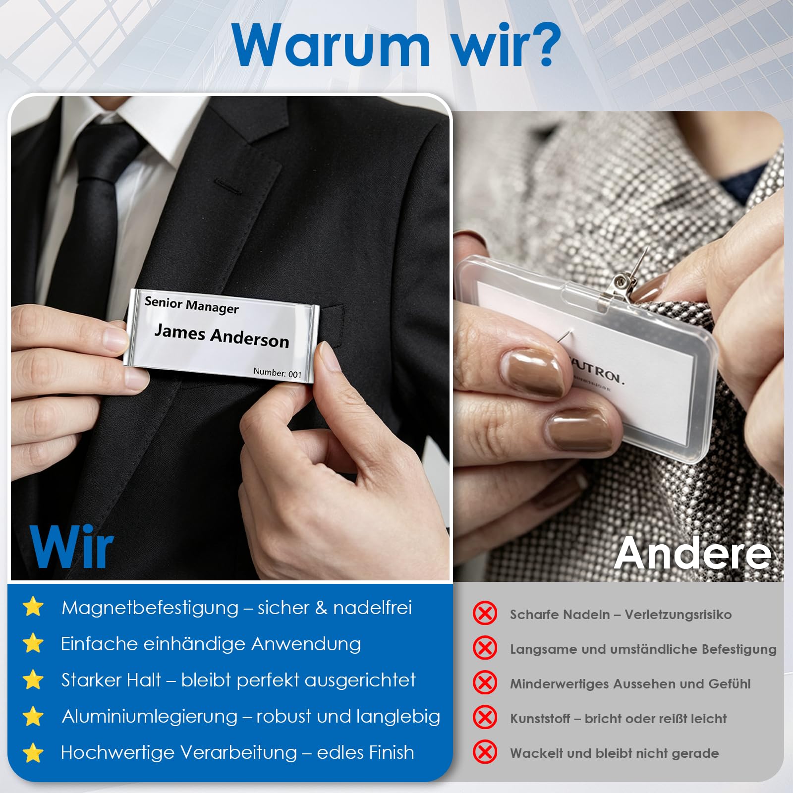 15 Stück Namensschilder FüR Kleidung Magnete, Namensschilder mit Starkem Magnet Namensschild Magnetisch Transparent Silber, Karteneinsatz Montiert Wiederverwendbar Und Stilvolle Namensschild
