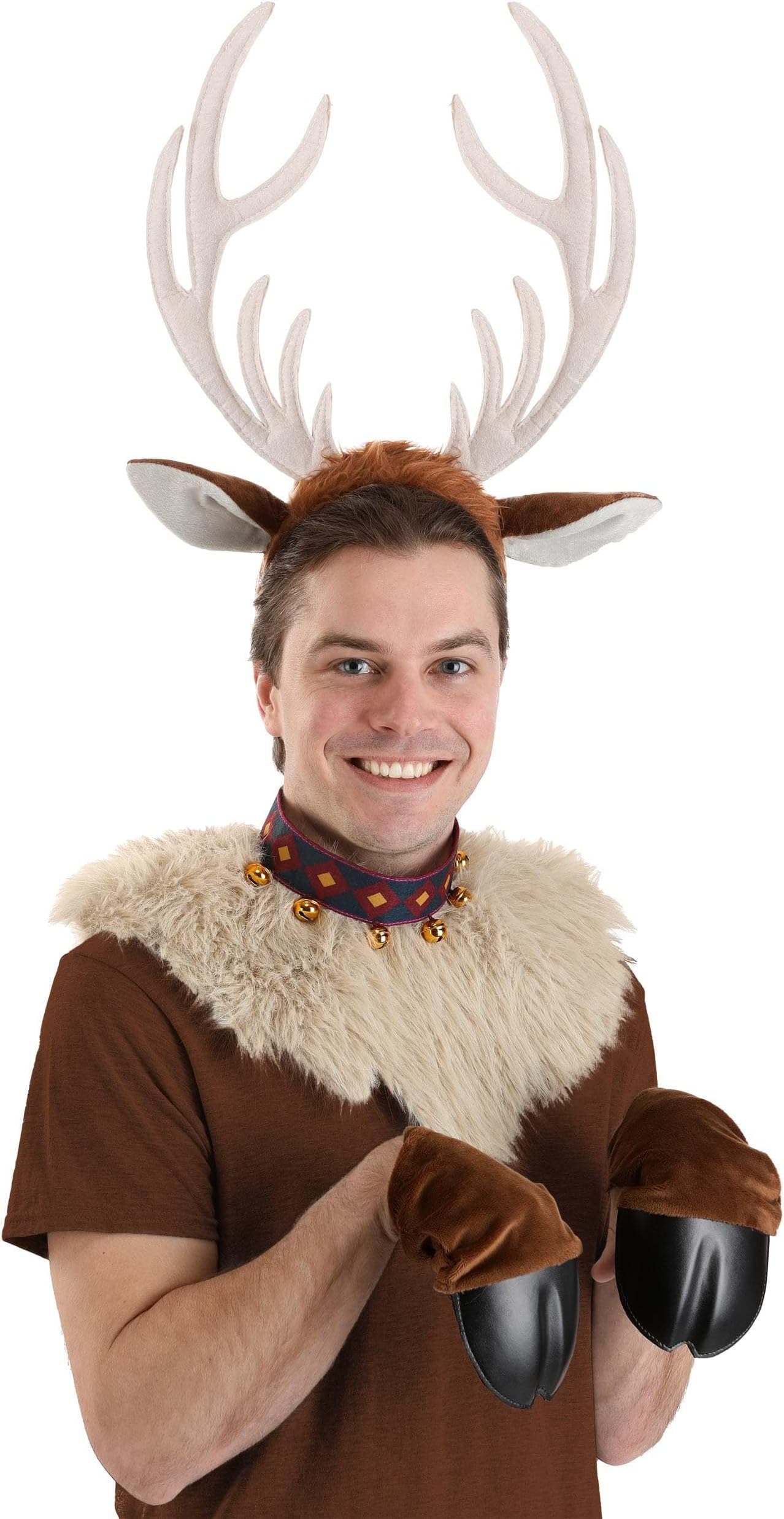 Disney Frozen Deluxe Sven Adult Costume Kit - Plush Antler Headband, Fur Collar, and Hand Covers Standard - Brown