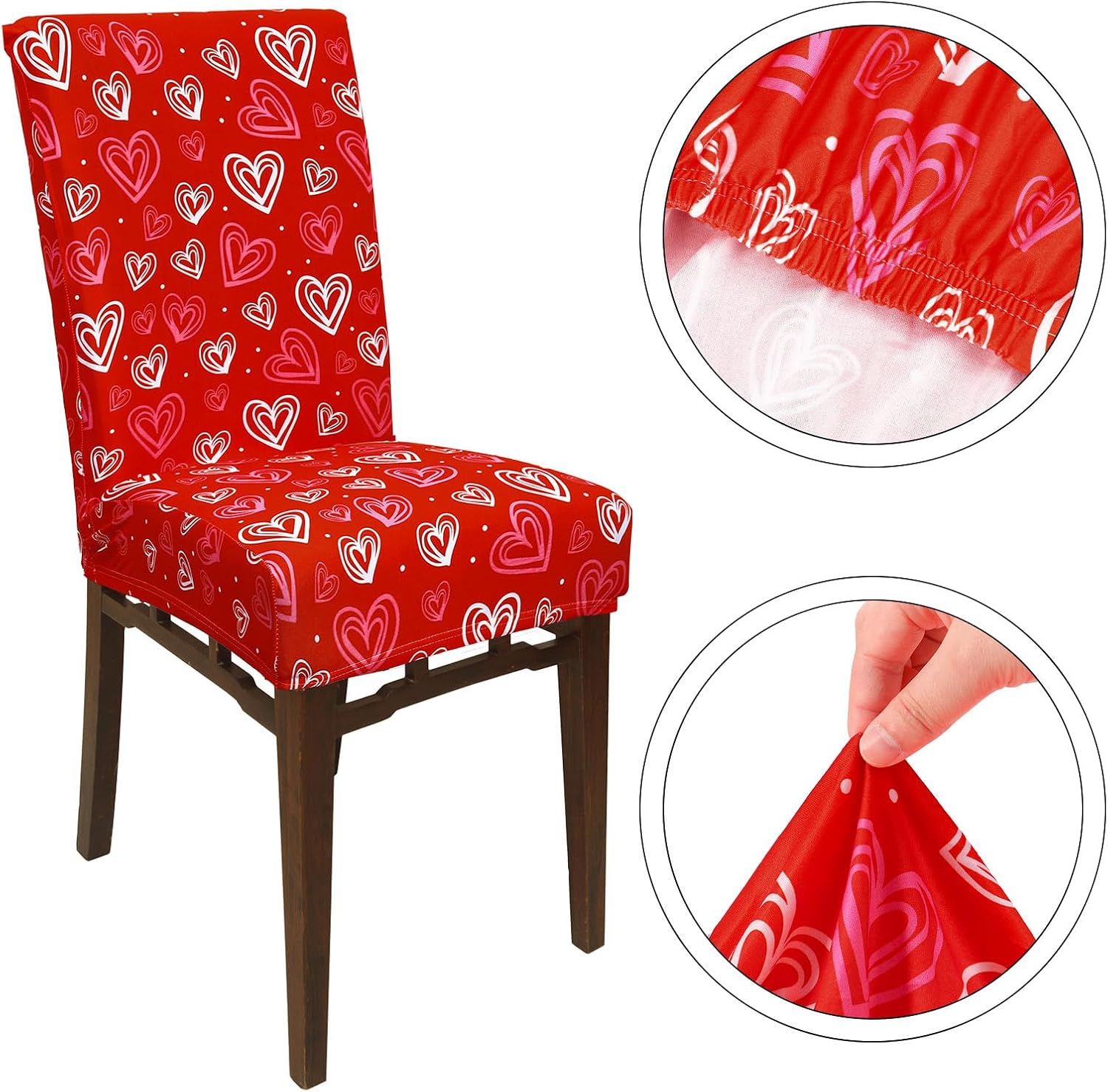 FYSUIMU 6Pcs Valentine' s Day Chair Covers Dining Chair Slipcover Red Pink Heart Love Gnome Truck Rose Removable Seat Covers for Wedding Home Kitchen Hotel Restaurant Decor