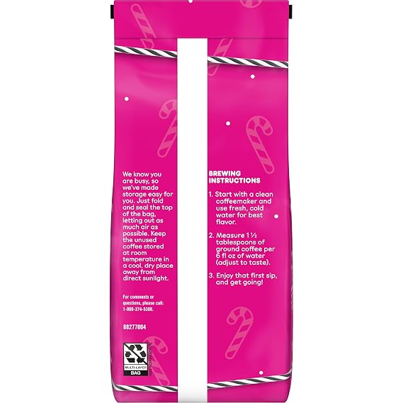 Dunkin White Chocolate Peppermint Artificially Flavored Ground Coffee Bag | 11 oz., Limited edition holiday coffee flavor, Medium roast, Made with arabica coffee, Shelf stable, SNAP EBT eligible