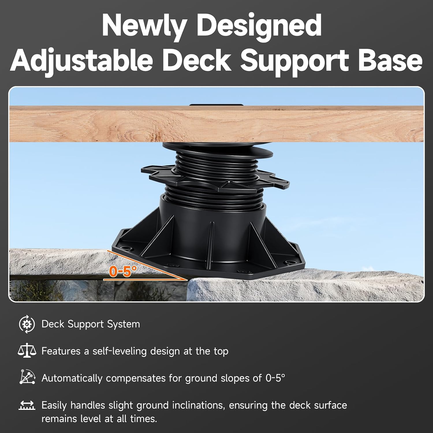 10Pack Adjustable Deck Support Pedestal, Floor Lift Plastic Deck Foundation Support Base for Floating Deck Platform, Height Adjustment Raising from 2-3/4"to 5-23/32"Black, Automatic Leveling