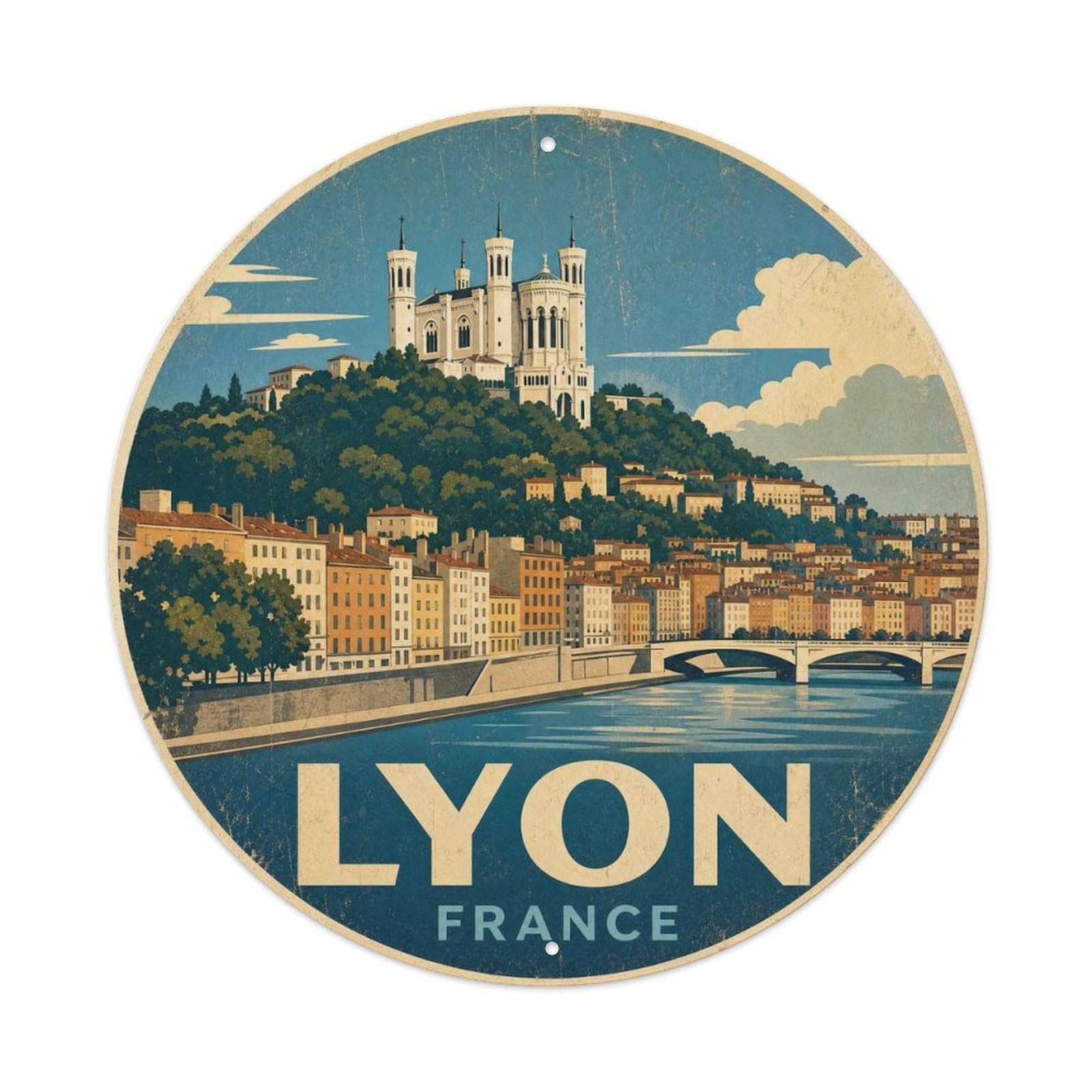 Travel Vintage France Lyon Vintage Metal Tin Sign Plaque Wall Decor for Cafe, Club Bar, Office, Garden Metal Poster 8x8Inch