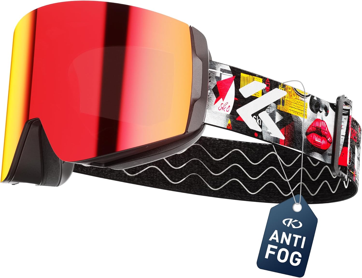 KAPVOE Magnetic Ski Goggles OTG Snowboard Glasses for Men Women,Anti Fog Lens,1OO% UV Protection for Snow Sports K718