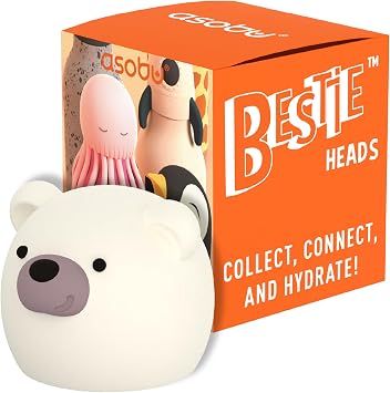asobu Replacement Bottle Head, Detachable Soft Silicone Animal Topper, Bear | Food-grade soft silicone, snap-on fit, collectible kids animal series, fits 420ml insulated bottle, BPA free