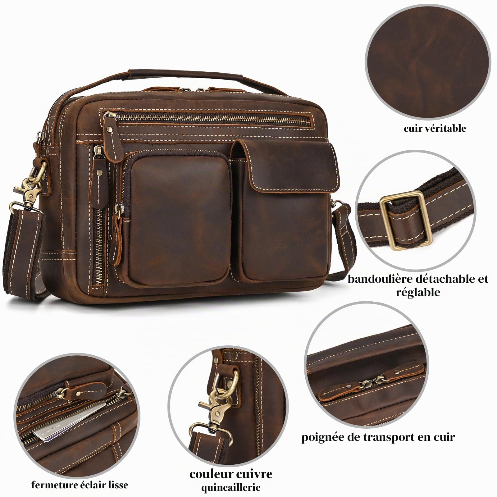 Sacoche Homme Bandouliere, Parfait pour Voyages & Quotidien - Petit Sac Messenger Vintage pour iPad 9,7 Pouces - Sac à Bandoulière Moderne pour Hommes