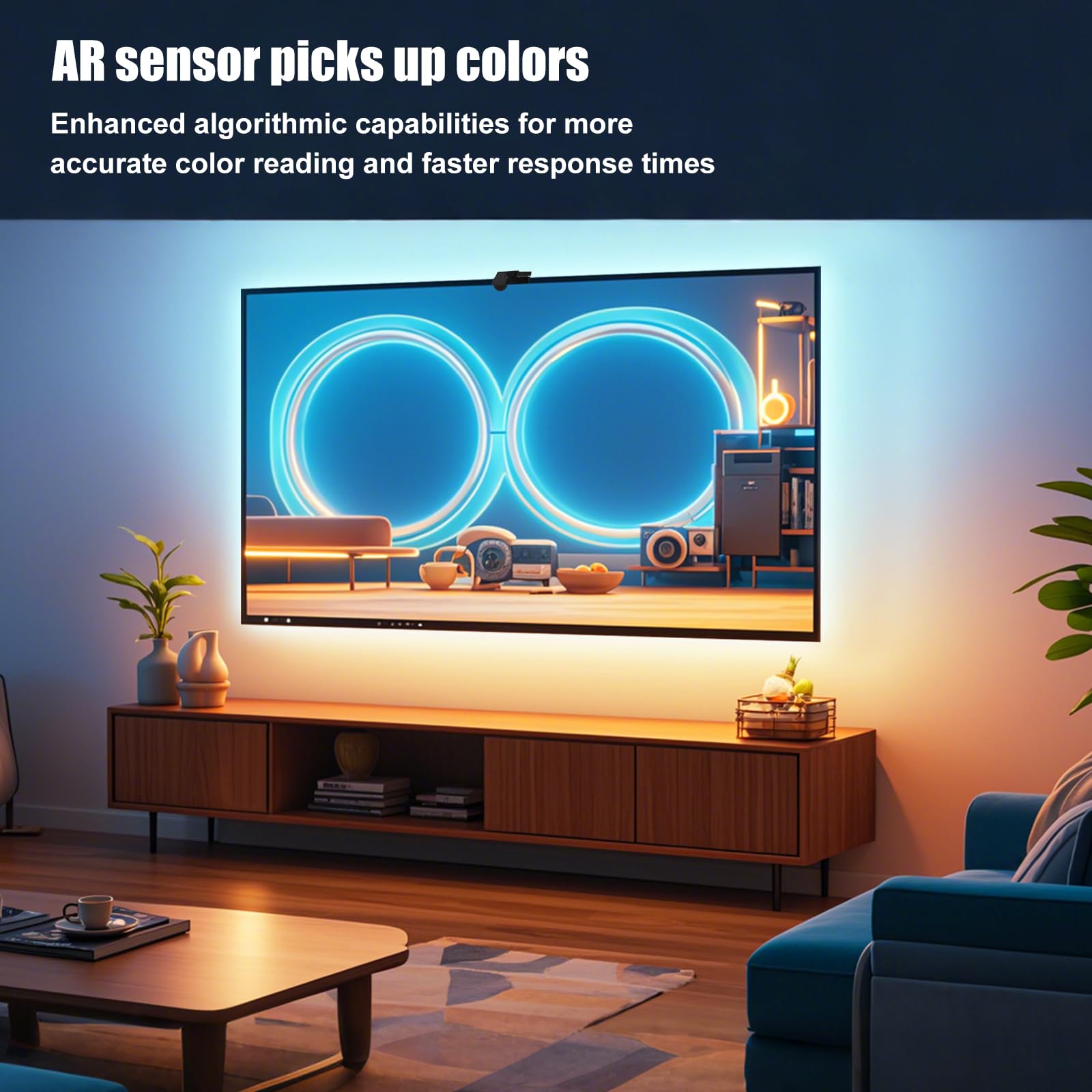 Diyife TV LED Backlight with AR Sensors Sync to 55-65 Inch TVs, 13.12ft Smart TV Backlight Strip with Remote Controls, APP Control, Real-Time Synchronization, Multiple Scene Modes