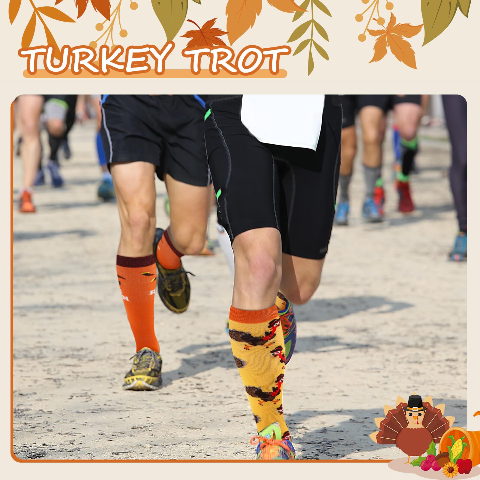 Xtinmee 12 pares de calcetines para correr de Acción de Gracias, calcetines de pavo para mujer, calcetines altos hasta la rodilla con rayas, calcetines de pavo para correr para mujeres y hombres,