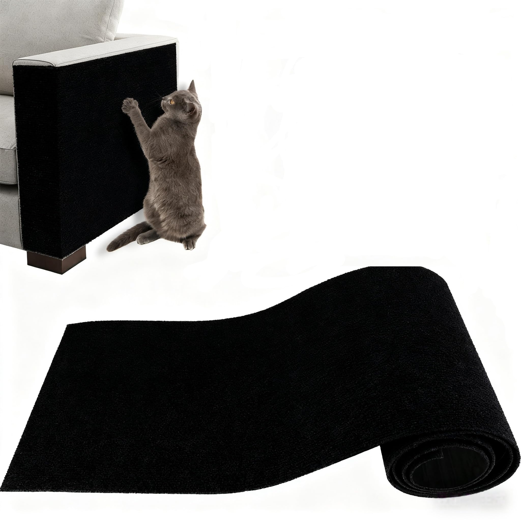 Protezione Divano Graffi Gatto, Tappeto Tiragraffi per Gatti Autoadesivo 200x40cm, Riutilizzabile e Tagliabile, Ideale per Divani, Mobili e Pareti, Tiragraffi divano, Sisal e Moquette (Nero)