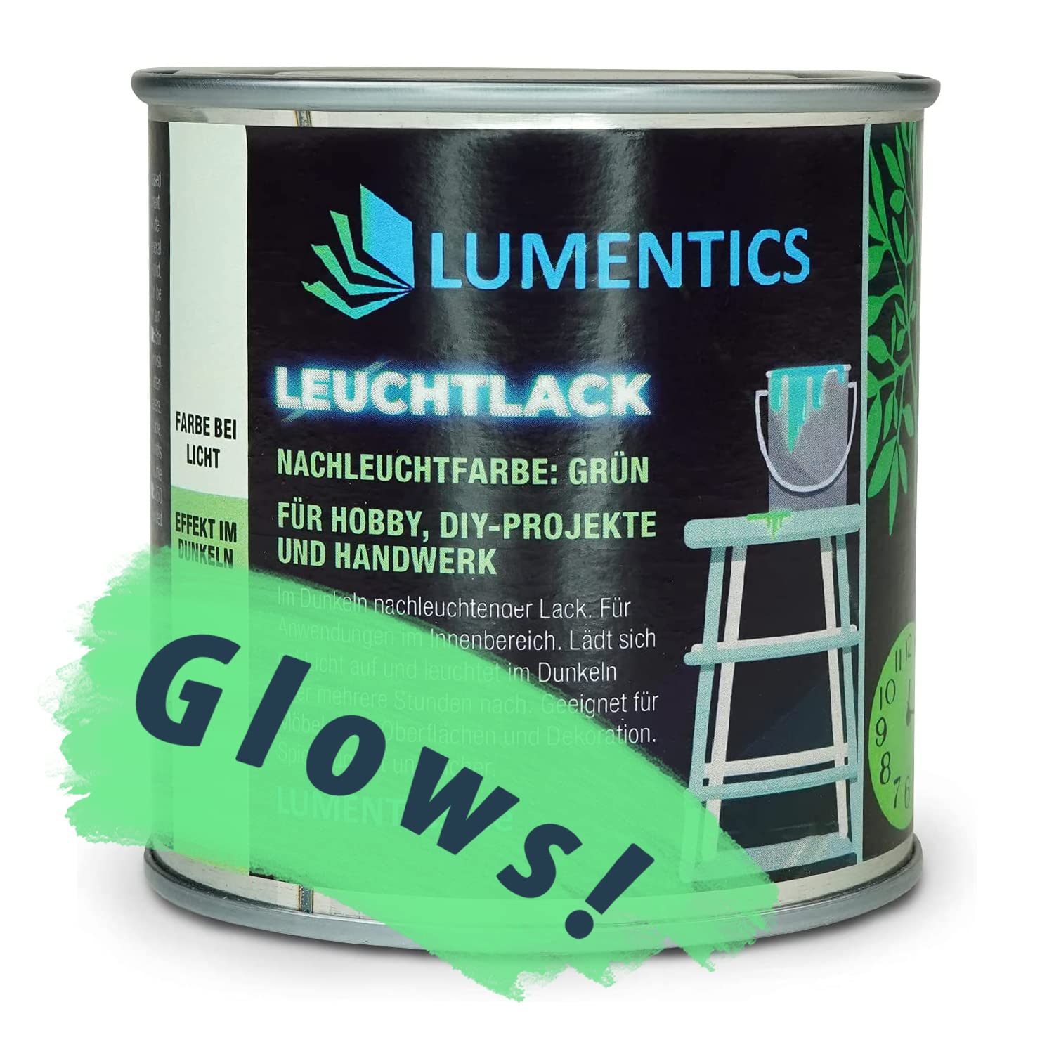 lumenticsPhotoluminescent Green Paint, 250 ml, Glows in the Dark, Self-Luminous Acrylic Based Paint, Luminous Paint, Made in Germany
