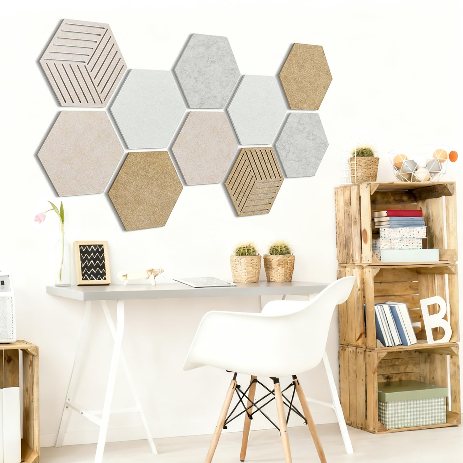 10 Stück Sechseckige Filz Pinnwand, 30x26cm Selbstklebende DIY Kork Pinnwand mit 35 Pinnnadeln, Sechseckige Korkplatte Pinnwand für Zuhause, Schule, Büro