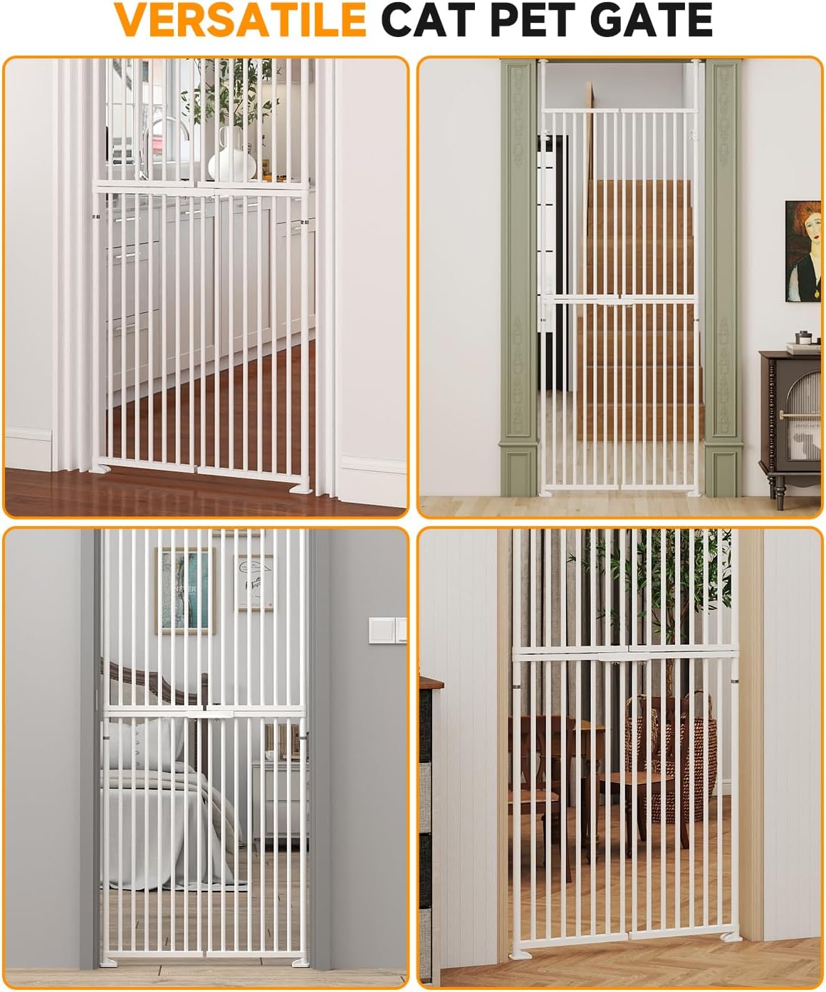 DoCred Extra Tall Cat Gates for Doorways,76" H-96.5" H Adjustable Cat Gate No Climb, Pet Gate for Doorway/Hallway/Stairs, No Drilling Required, Easy Lock & Escape Proof, 25.6" - 28.7" Wide
