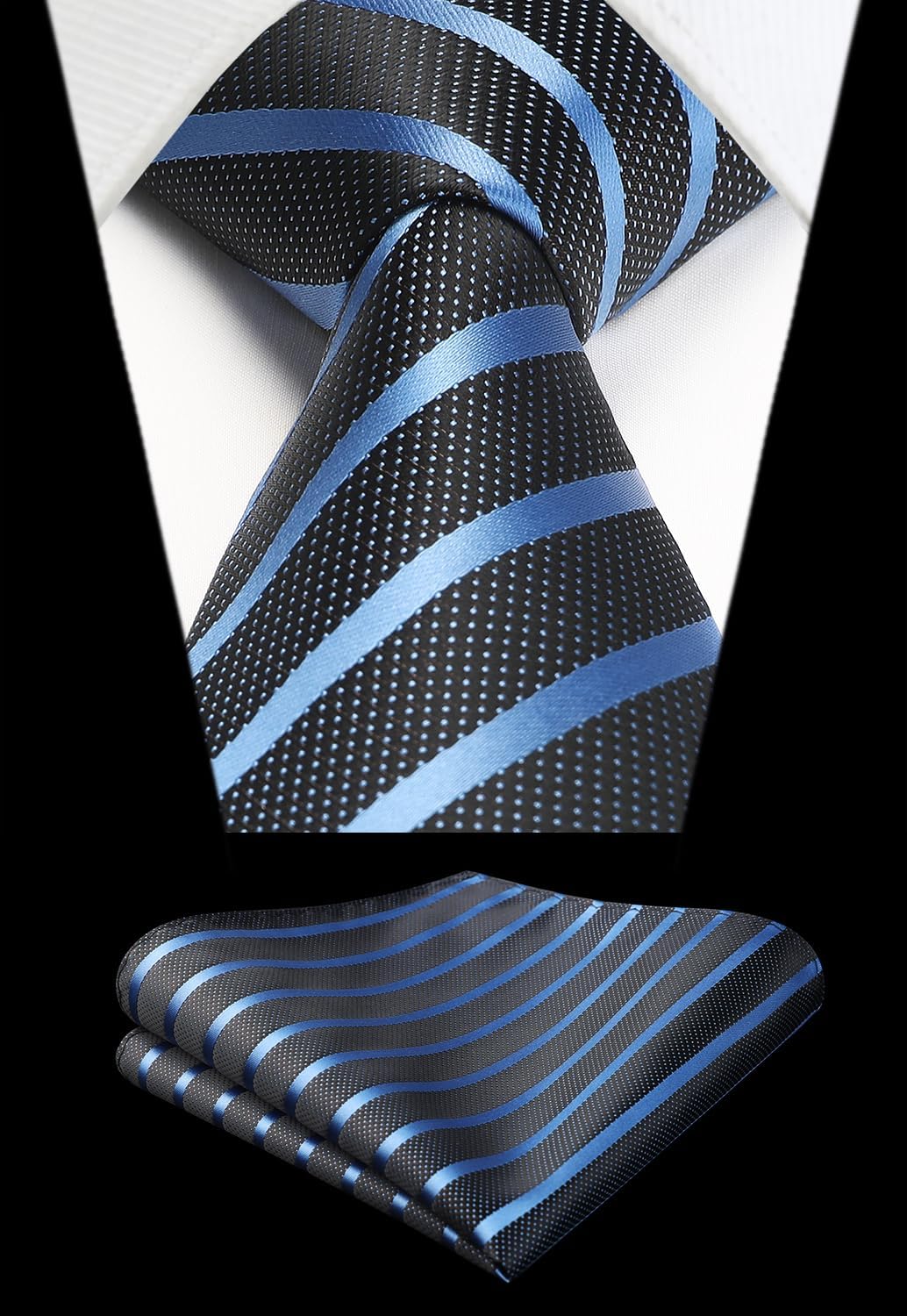 HISDERN Mens Tie Striped Ties and Handkerchief Set Business Formal Woven Pocket Square Wedding College Stripe Necktie - Image 7
