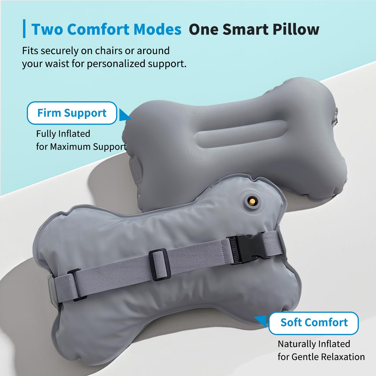 Mixtrend Almohada inflable de apoyo lumbar para viajes, almohada de apoyo de espalda autoinflable portátil para coche, oficina y avión