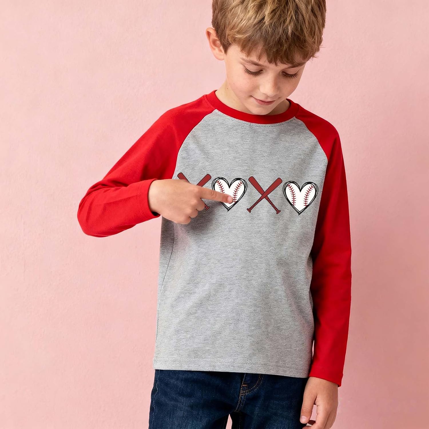 Kids Valentine Shirts Love Dinosaur Graphic Raglan Long Sleeve Tees Cotton Vday Tshirts 4-13T - Image 3