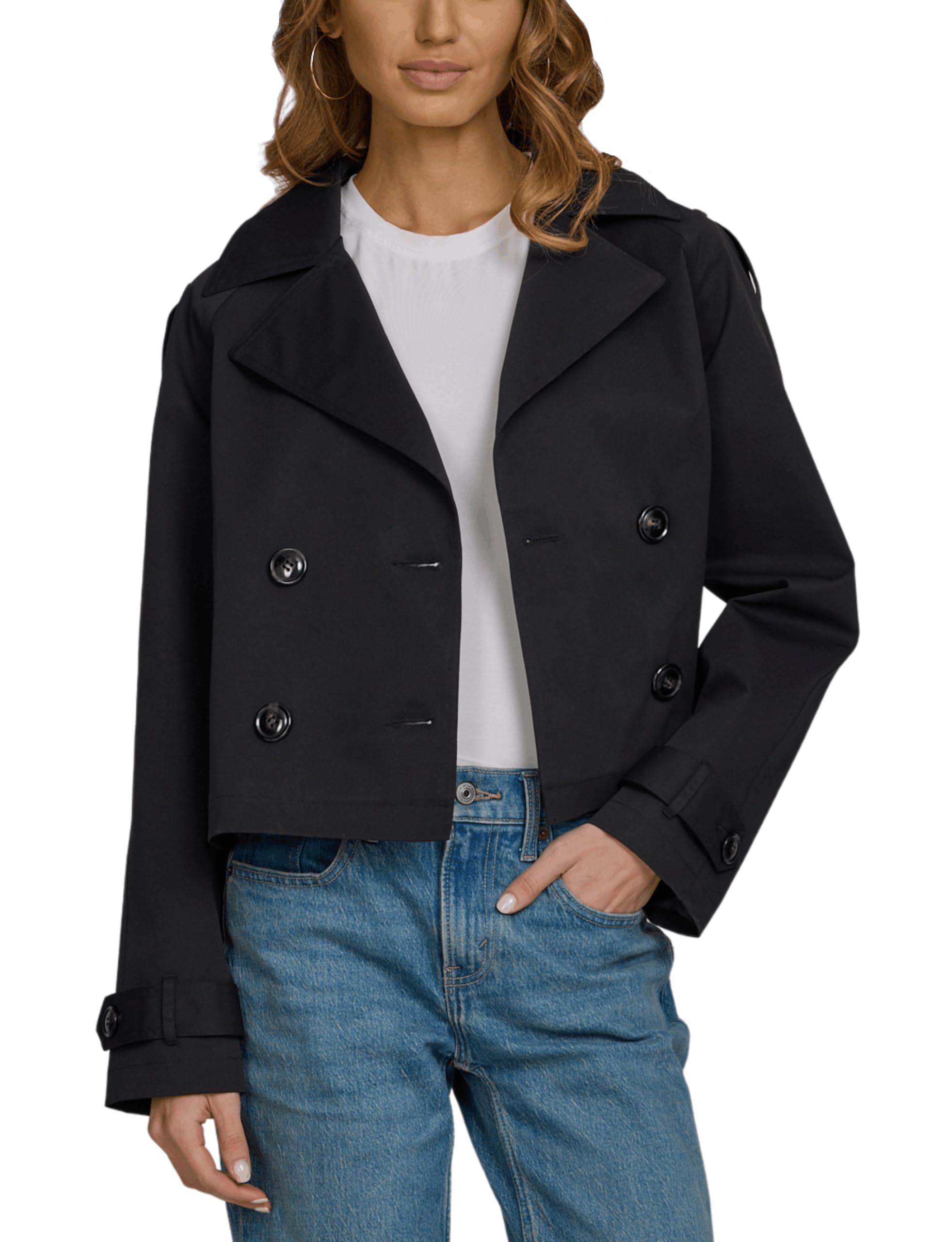 steve madden women's oversized cropped lapel jacket β relaxed fit, double-breasted spring trench coat