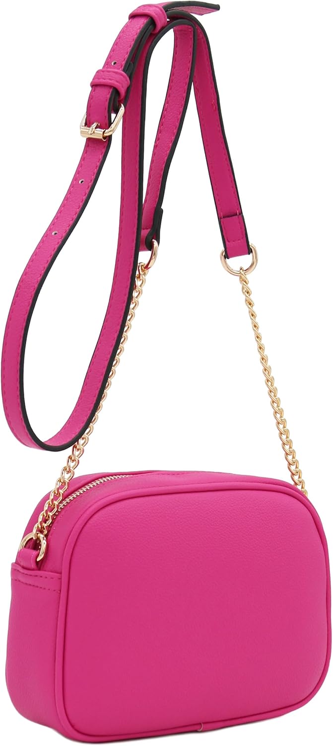 FashionPuzzle Chevron Quilted Crossbody Camera Bag with Chain Strap and Tassel